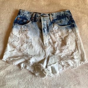 Distressed Ombre High-Waisted Denim Shorts